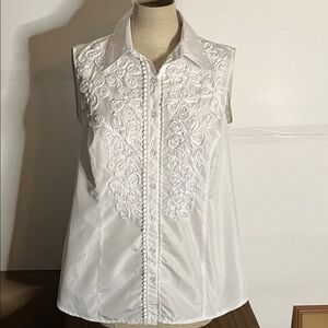 😄Sleeveless collared blouse flower’s crinoline buttons